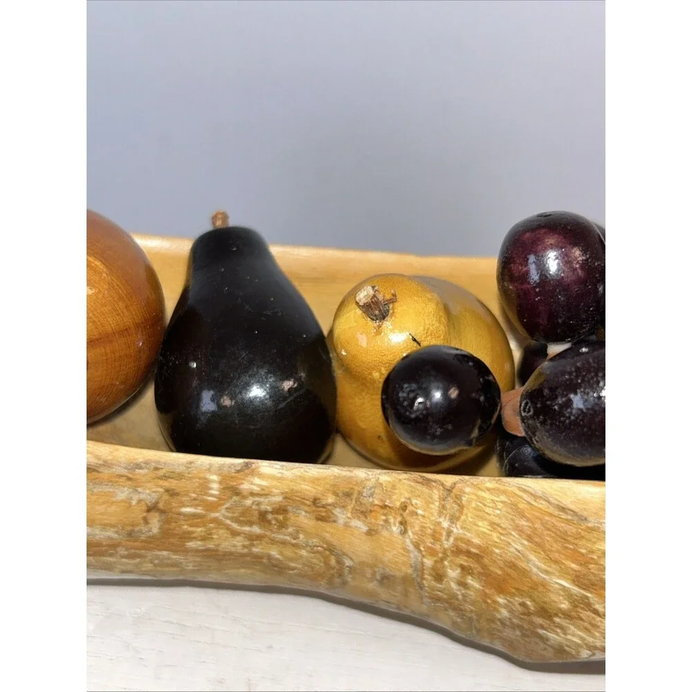 Vtg Retro MCM Carved Bowl Wooden Vegetable Fruit 5 Pc Set Fall Cottage Country